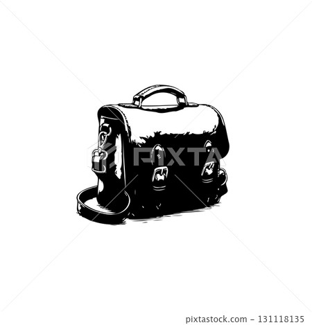 Vintage Satchel: Detailed monochrome drawing of a classic leather briefcase illustration 131118135