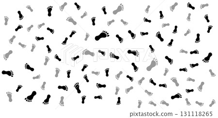 Seamless Pattern of Footprints in Black and Gray on White Background. Seamless Pattern of Footprints in Black and Gray on White Background. 131118265