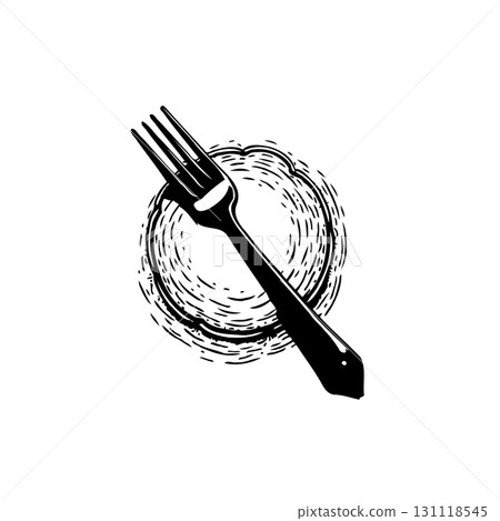 Monochrome fork with abstract artistic design for culinary or dining purposes Monochrome fork with abstract artistic design for culinary or dining purposes 131118545