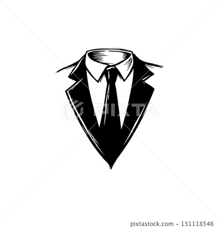 Elegant suit and tie emblem symbolizing formal attire and sophistication design Elegant suit and tie emblem symbolizing formal attire and sophistication design 131118546