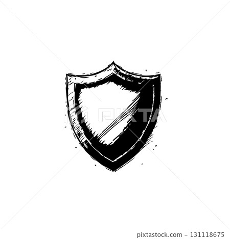 Distressed Shield Icon Vector Illustration: Symbol of Protection and Security 131118675