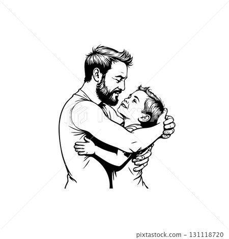 Father's love: A touching illustration of a father embracing his son with tenderness Father's love: A touching illustration of a father embracing his son with tenderness 131118720