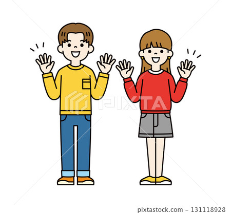 驚訝地發現,年輕男女全身向量插圖素材_顏色 驚訝地發現,年輕男女全身向量插圖素材_顏色 131118928