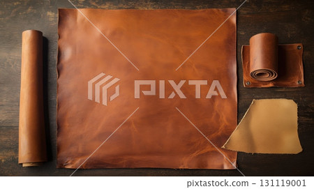 Natural brown leather texture with sheets and rolls Natural brown leather texture with sheets and rolls 131119001