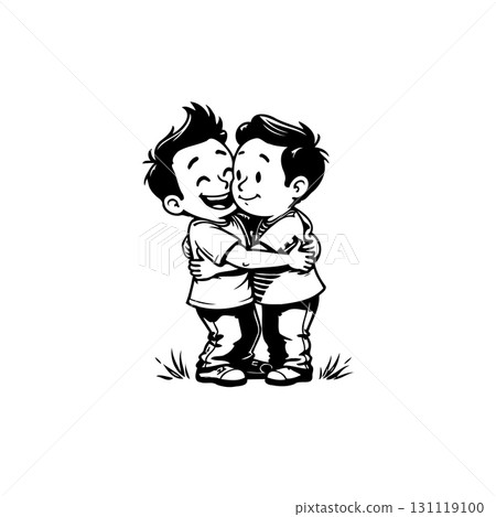Cartoon illustration of two young boys hugging, showcasing friendship and love 131119100