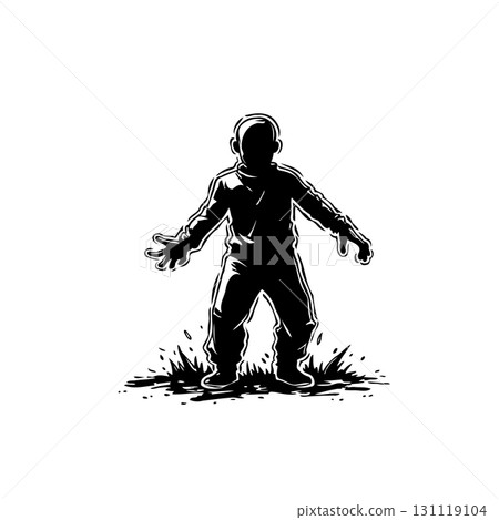 Vector illustration of a child silhouette, symbolizing innocence and wonder, black and white art 131119104