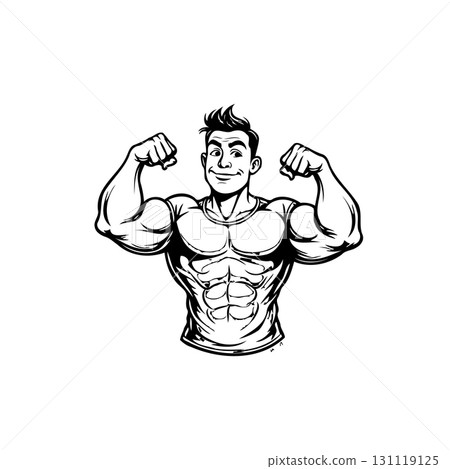 Powerful Bodybuilder Flexing Muscles: A Strong and Healthy Lifestyle Illustration 131119125