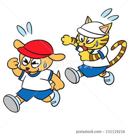 運動會上狗和貓奔跑的插圖 運動會上狗和貓奔跑的插圖 131119216