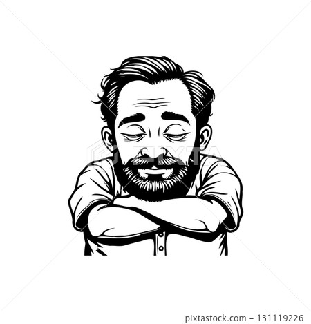 Cartoon man with beard in contemplation, showcasing intricate lines and emotions 131119226