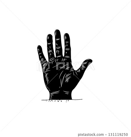 Illustration of an open hand with visible palm lines and fingers on white background Illustration of an open hand with visible palm lines and fingers on white background 131119250