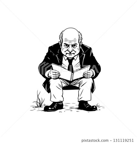 Intense focus reading a book: An elderly gentleman deeply engrossed in literature 131119251