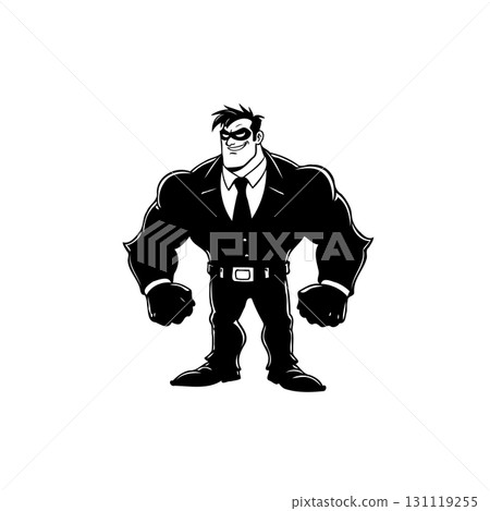 Muscular cartoon businessman in suit, embodying strength and leadership potential Muscular cartoon businessman in suit, embodying strength and leadership potential 131119255