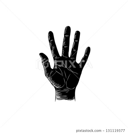 Detailed illustration of a black human hand against a clean white backdrop Detailed illustration of a black human hand against a clean white backdrop 131119377