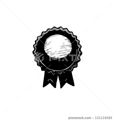 Hand-drawn illustration of a vintage award badge with ribbon for graphic design Hand-drawn illustration of a vintage award badge with ribbon for graphic design 131119385
