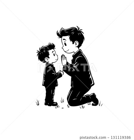 Illustration of an older brother interacting with his younger brother cartoon style Illustration of an older brother interacting with his younger brother cartoon style 131119386