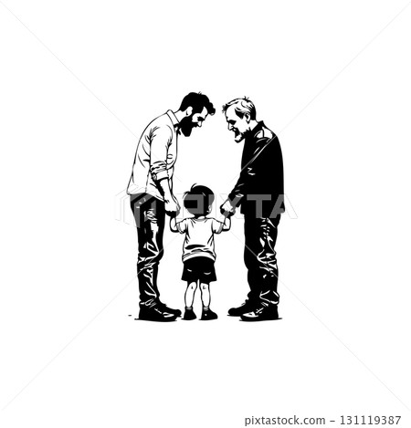 Two fathers lovingly supporting their child's first steps, fostering a loving and inclusive environment Two fathers lovingly supporting their child's first steps, fostering a loving and inclusive environment 131119387