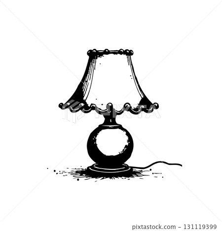 Elegant vintage table lamp illustration with intricate details in monochrome design Elegant vintage table lamp illustration with intricate details in monochrome design 131119399