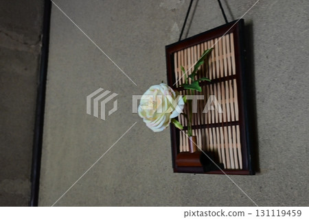 A single white flower on the wall A single white flower on the wall 131119459