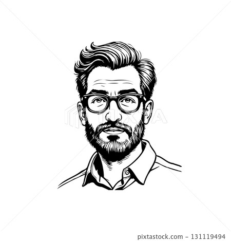 Stylish line art portrait of a man with beard, glasses, and fashionable hair Stylish line art portrait of a man with beard, glasses, and fashionable hair 131119494