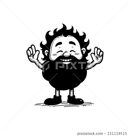 Cheerful bearded cartoon character with hands up against a white background Cheerful bearded cartoon character with hands up against a white background 131119515