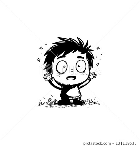 Expressive Cartoon Character: Boy with Surprised Expression and Sparkling Aura Expressive Cartoon Character: Boy with Surprised Expression and Sparkling Aura 131119533