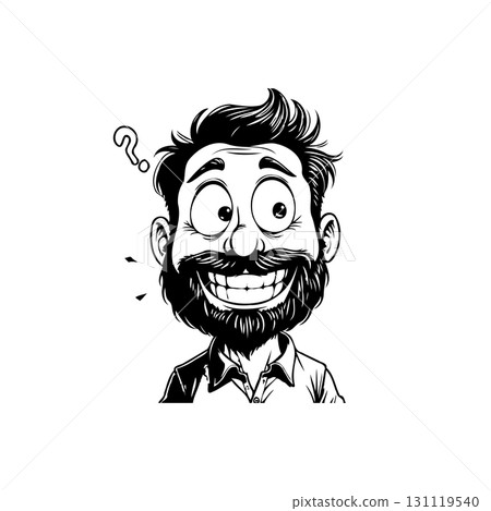 Cartoon man with a question mark, humor and friendly demeanor illustration Cartoon man with a question mark, humor and friendly demeanor illustration 131119540