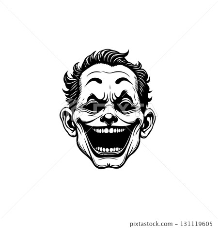 Intense Joker Portrait: A Striking Black and White Depiction of Villainous Laughter 131119605