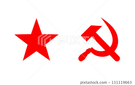 Red Star and Hammer and Sickle Symbols Isolated on White Background. Red Star and Hammer and Sickle Symbols Isolated on White Background. 131119663