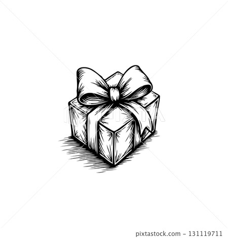 Monochrome illustration of a gift box with ribbon for special occasions 131119711
