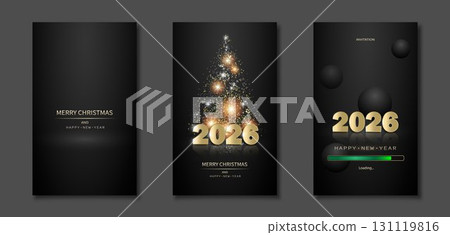 A set of holiday flyers, greeting cards, invitations on a dark background. 131119816