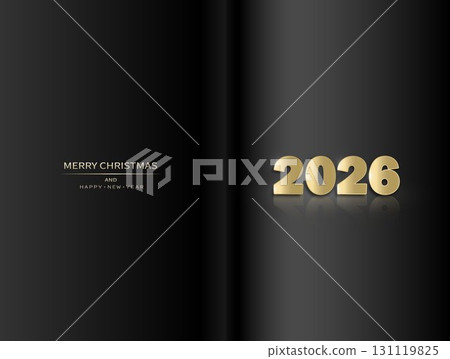 New Year's greeting card, flyer, invitation. The layout of an open postcard or magazine. 131119825
