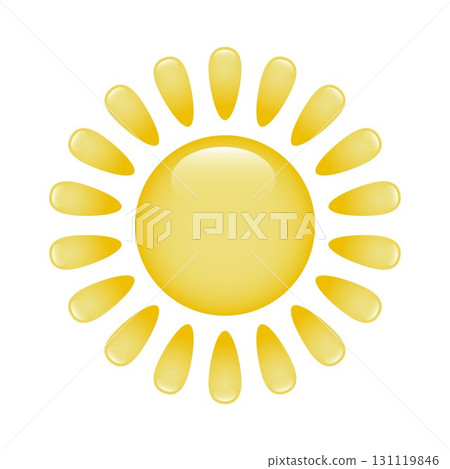 An icon of a large-scale cartoon sun with rays and glare on a white background. Logo, sun sticker. 131119846