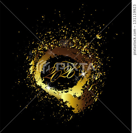 2026 golden numbers. Golden splashes. hand drawing. Not AI, Vector illustrations. 131119923