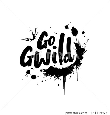 Dynamic 'Go Wild' Typography with Ink Splatters, Expressing Freedom and Adventure 131119974