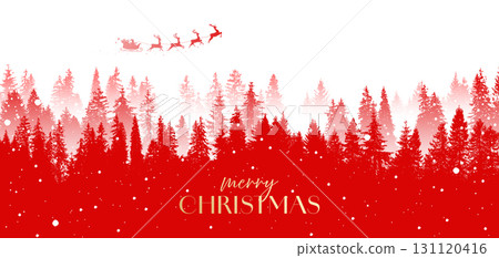 Christmas card banner, red forest background, Santa's sleigh 131120416