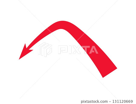 Curved arrow in bold red with dynamic motion for strategic attack representation Curved arrow in bold red with dynamic motion for strategic attack representation 131120669