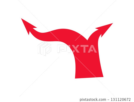 Curved red arrow design for dynamic strategy and motion representation in war style 131120672