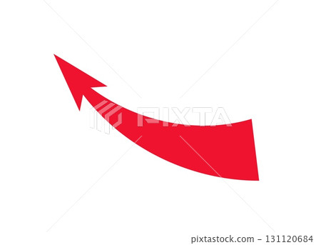 Dynamic red curved arrow represents aggressive attack movement and strategic action 131120684
