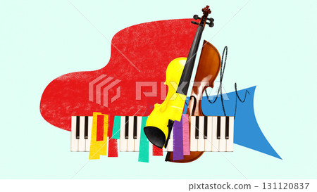 Bright surreal violin and piano artwork with colorful accents Bright surreal violin and piano artwork with colorful accents 131120837