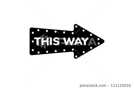 Decorative arrow icon with text and dots pointing right for direction and navigation 131120838