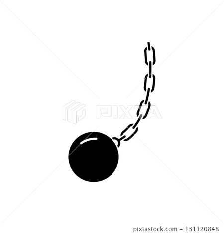 Wrecking ball illustration with chain in black solid style for demolition concepts 131120848