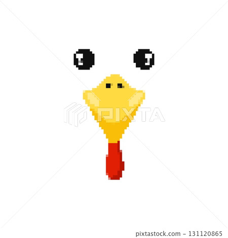 Mosaic pixel art duck icon with yellow beak and big eyes in retro game style design Mosaic pixel art duck icon with yellow beak and big eyes in retro game style design 131120865