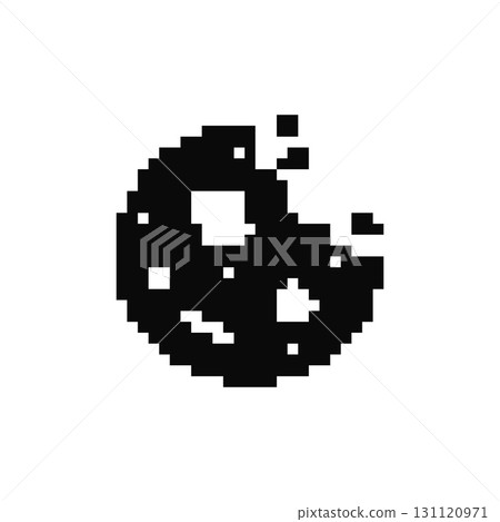 Pixel mosaic cookie icon in black and white pixelated retro style with minimalist design Pixel mosaic cookie icon in black and white pixelated retro style with minimalist design 131120971