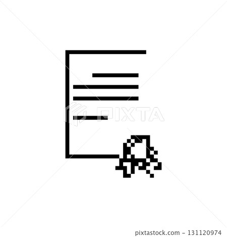 Pixelated document icon with mouse pointer in simple black and white design Pixelated document icon with mouse pointer in simple black and white design 131120974