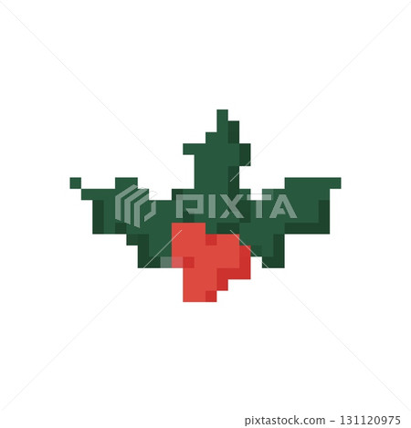 Mosaic pixel art of holly leaves and berries in retro style for festive holiday design Mosaic pixel art of holly leaves and berries in retro style for festive holiday design 131120975