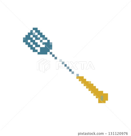 Mosaic pixel art spatula with wooden handle in retro kitchenware design style Mosaic pixel art spatula with wooden handle in retro kitchenware design style 131120976