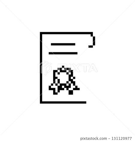 Pixel document icon with simple emblem in retro mosaic style for digital UI design Pixel document icon with simple emblem in retro mosaic style for digital UI design 131120977