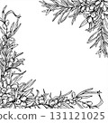 Baltic seaberries vector square frame with copy space for text. Monochrome sea buckthorn berries on branch with leaves outline drawing. Sand thorn frame for fall invitations, drink or food labels 131121025