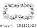 Monochrome blooming flowers with leaves vector rectangle frame painting by black inks. Wild poppy etching drawing border with copy space for text. For greeting cards, , valentine day invitations 131121028