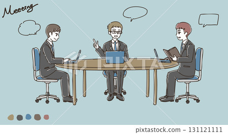 Simple and cute illustration material of men having a meeting in an office 131121111